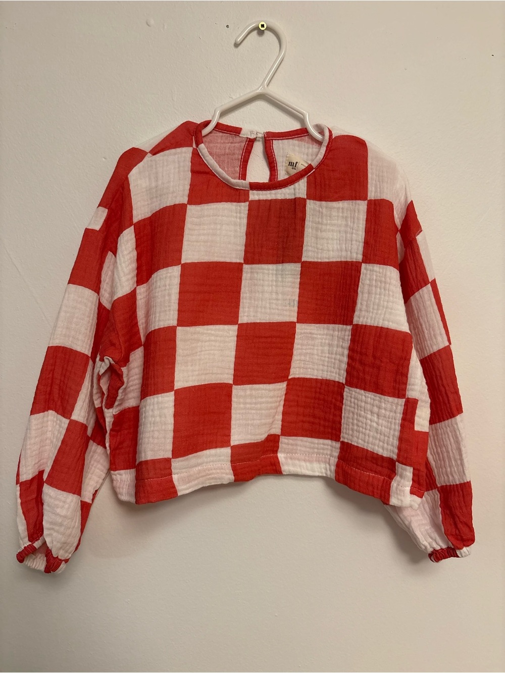 Kids Red & White Checkered Long-Sleeve Top